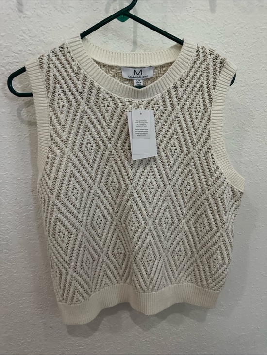 Maeve Tops - Maeve Cream Diamond Textured Knit Vest